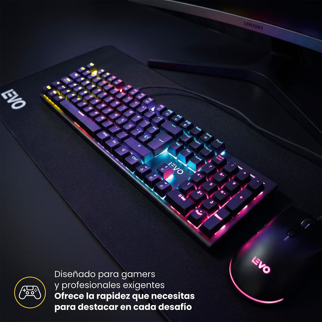 LEVO Teclado Gamer NovaBlade Numérico Red Switch — en un setup gamer con mouse