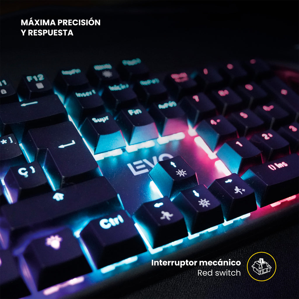 LEVO Teclado Gamer NovaBlade Numérico Red Switch — detalle de los interruptores mecánicos Red Switch