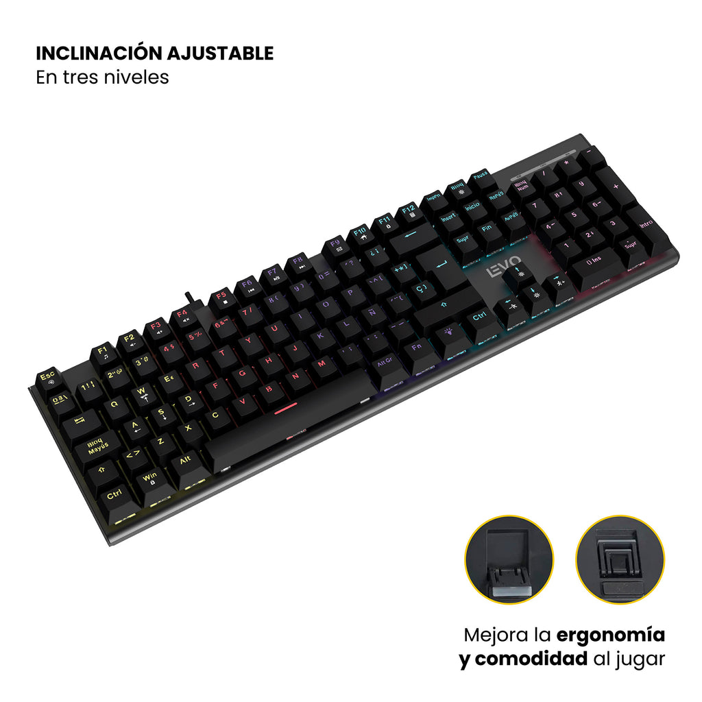 LEVO Teclado Gamer NovaBlade Numérico Red Switch — inclinación ajustable en tres niveles