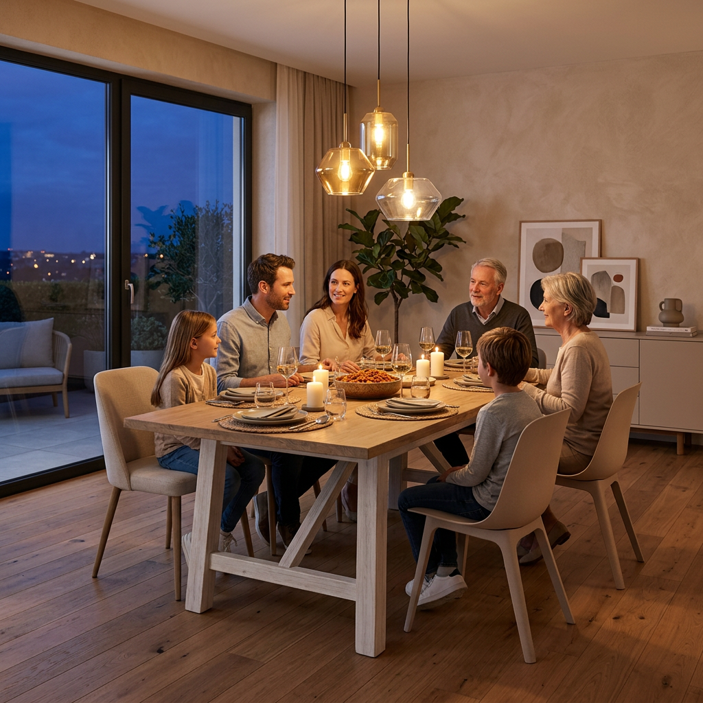 Mesa Comedor Madera Olbia 200x100cm en living moderno - Atmosphera Francia
