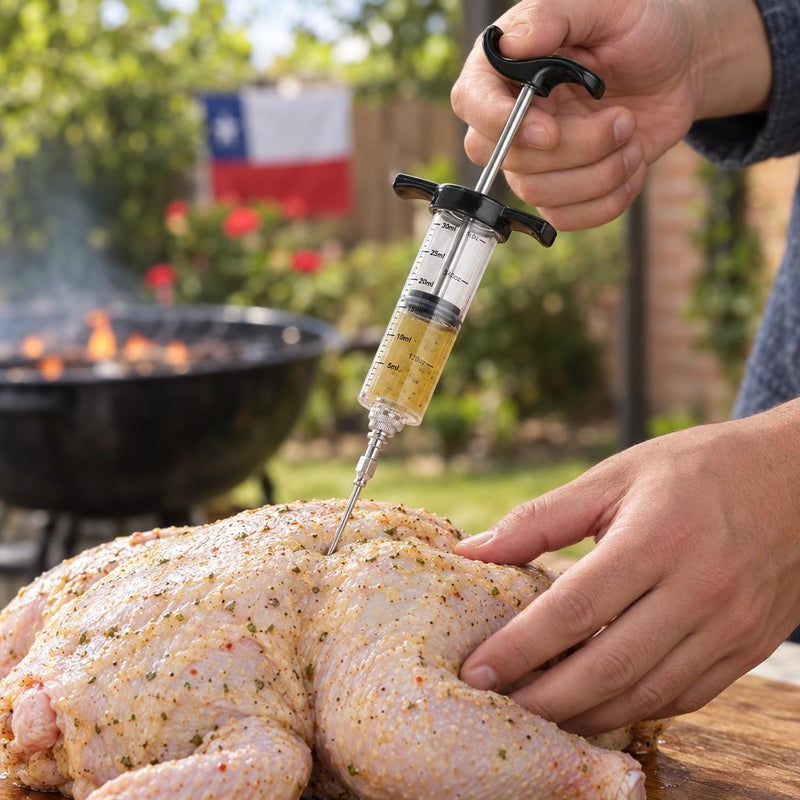 Jeringa Marinadora Dangrill en uso