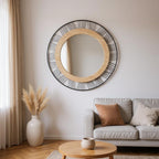 Espejo Joe 45cm Metal MDF en living moderno beige - Atmosphera Francia