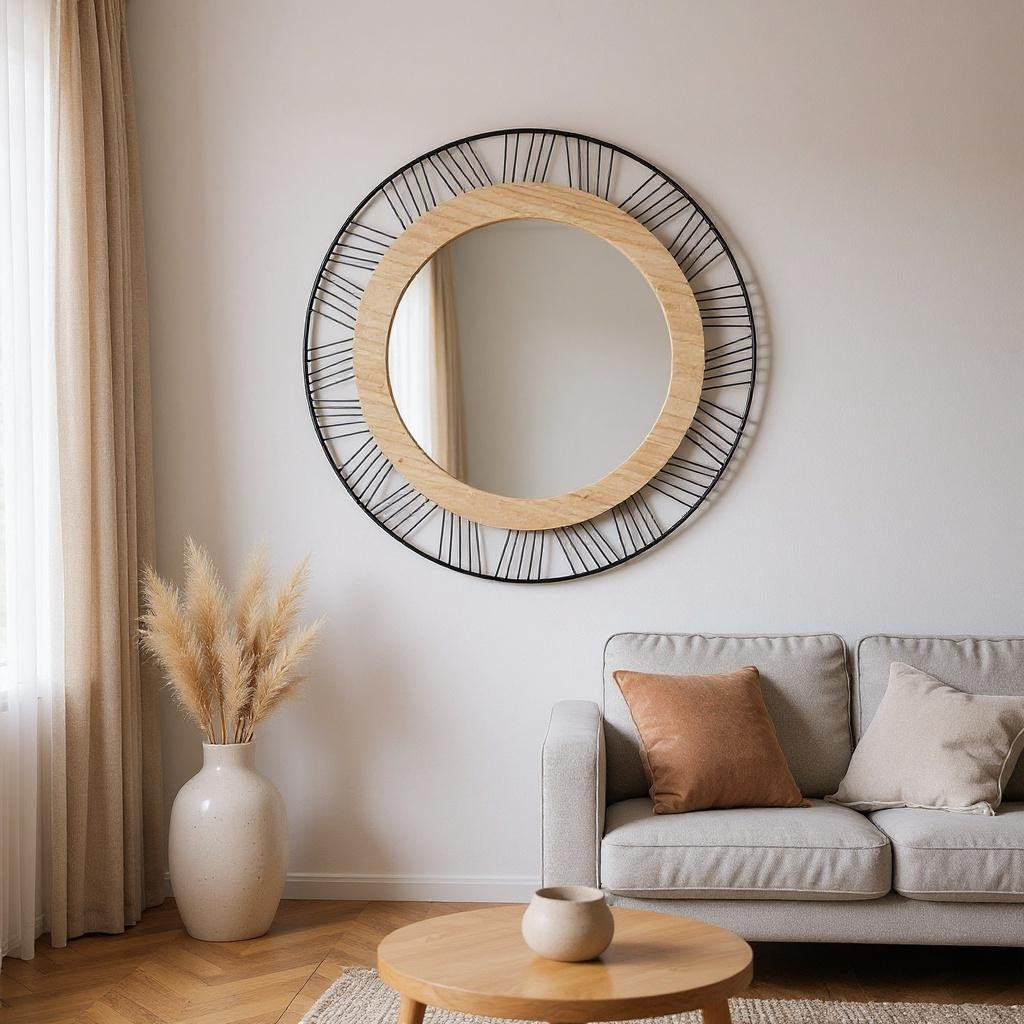 Espejo Joe 45cm Metal MDF en living moderno beige - Atmosphera Francia