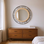 Espejo Joe 45cm Metal MDF sobre mueble walnut en dormitorio - Atmosphera Francia