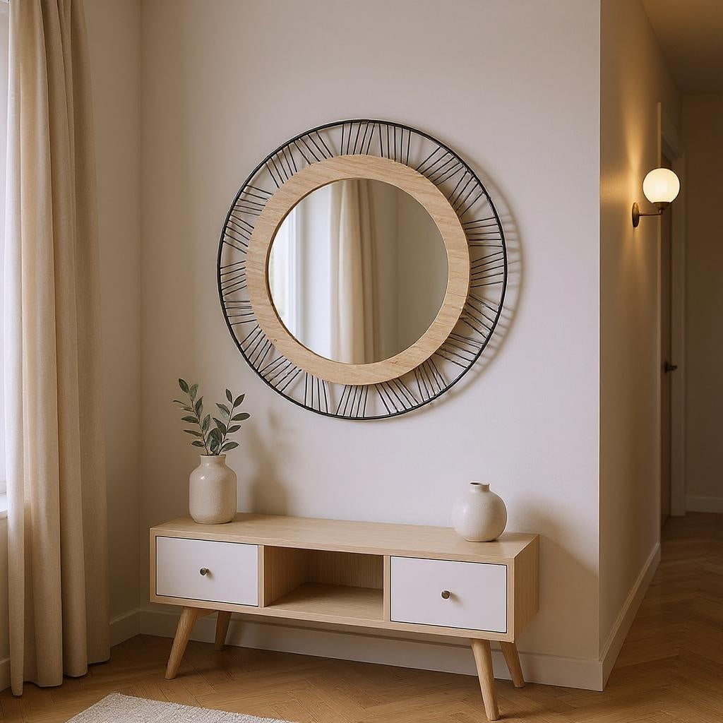 Espejo Joe 45cm Metal MDF en pasillo cálido - Atmosphera Francia