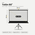 Negro / 80" · Medidas del telón LEVO 80" marco negro: 165 × 125 cm, diagonal 203 cm
