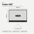 Blanco / 100" · Medidas del telón LEVO 100" marco blanco: 200 × 150 cm, diagonal 254 cm