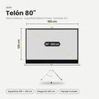 Blanco / 80" · Medidas del telón LEVO 80" marco blanco: 165 × 125 cm, diagonal 203 cm