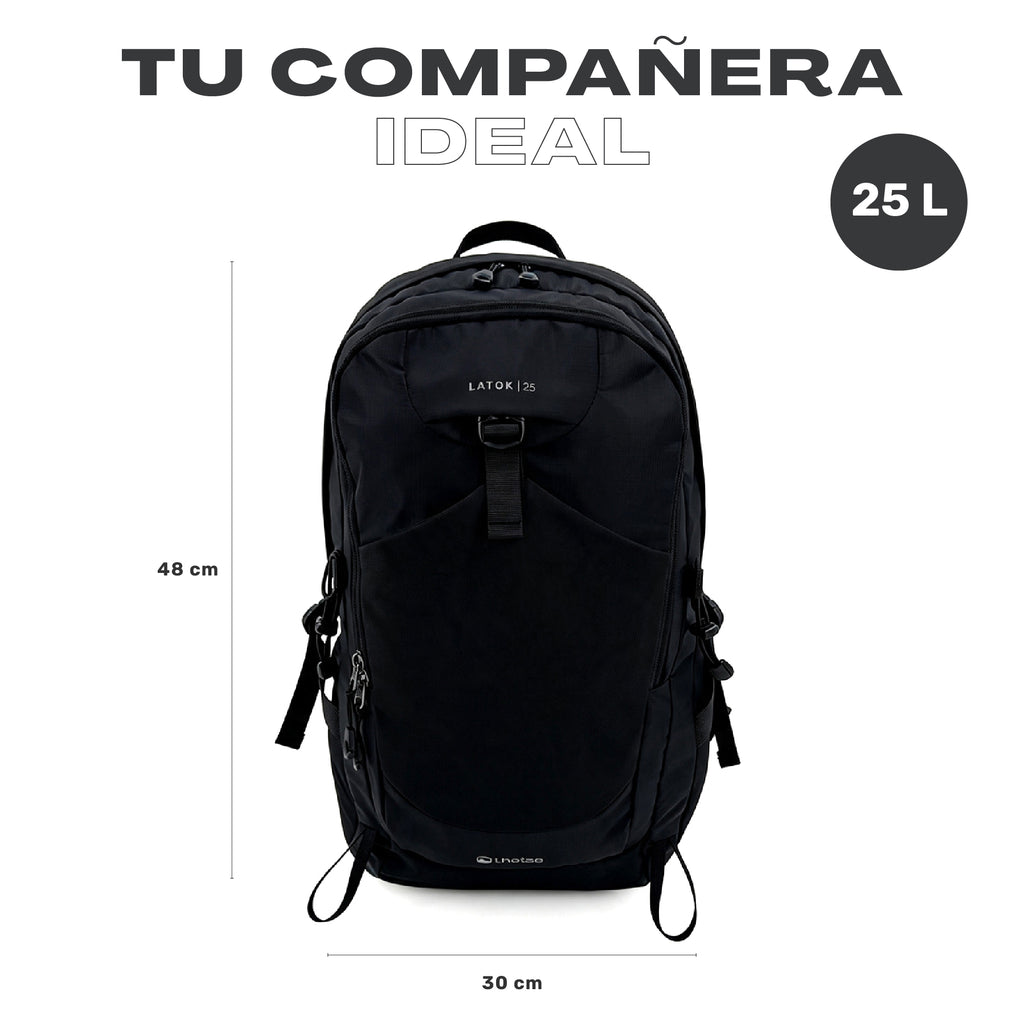 Mochila Outdoor DayPack Latok 25L Negro Lhotse, medidas 48 x 30 cm, capacidad 25 L