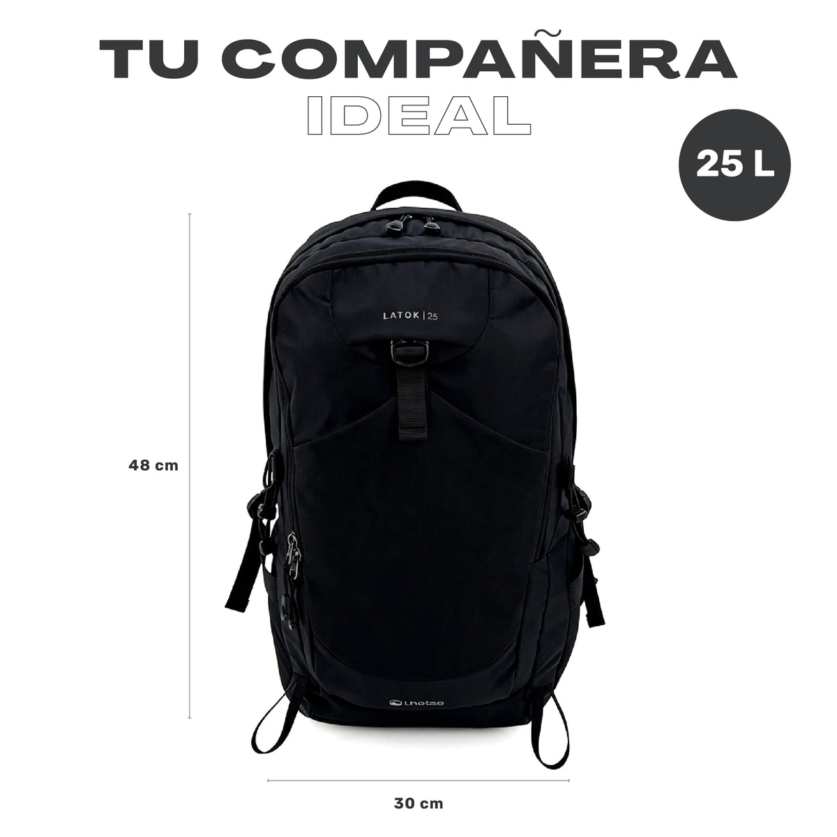 Mochila Outdoor DayPack Latok 25L Negro Lhotse, medidas 48 x 30 cm, capacidad 25 L