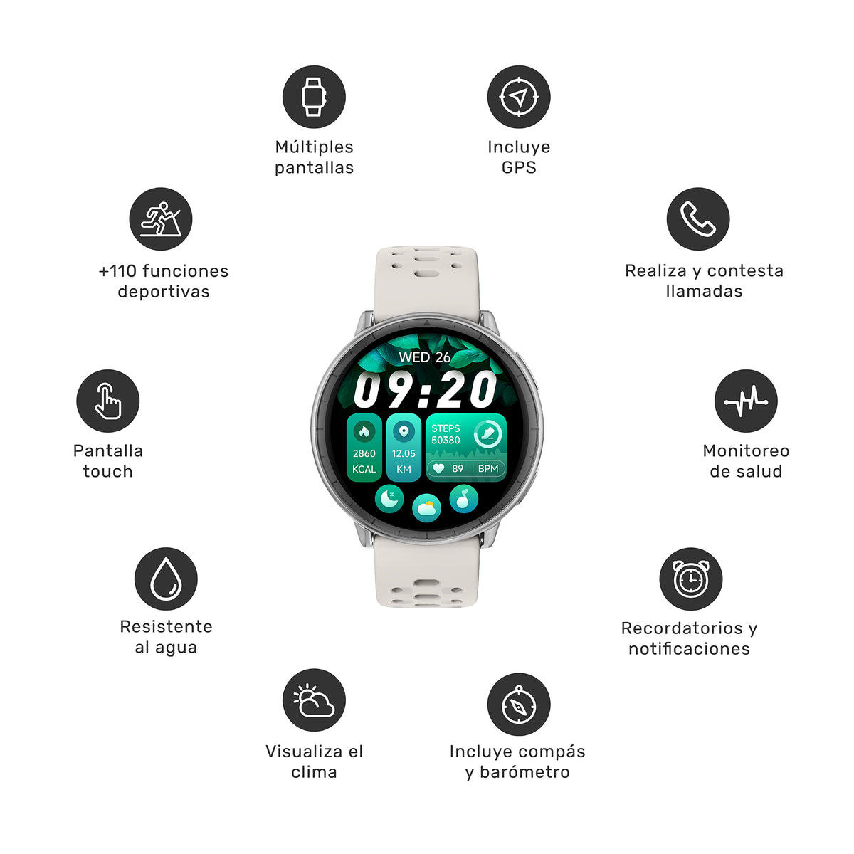 Reloj Smartwatch GPS Shar T1 43,5mm Lhotse Crema 8