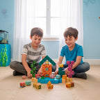 MineBlocks Bob Marino Bandú: dos niños armando un fondo marino