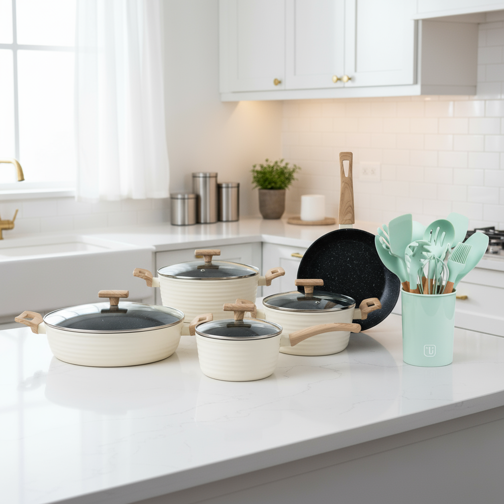 Batería Cocina Savannah 9pzs + Set 12 Utensilios Calipso