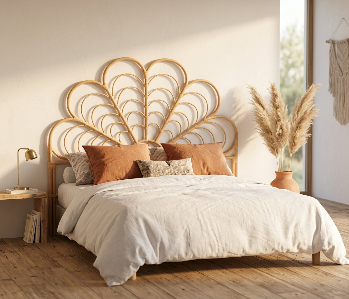 Respaldo Ratan Aoni en dormitorio boho natural - lifestyle Atmosphera