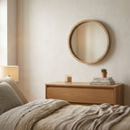 Espejo Redondo Olav 52cm en dormitorio sobre comoda — Atmosphera