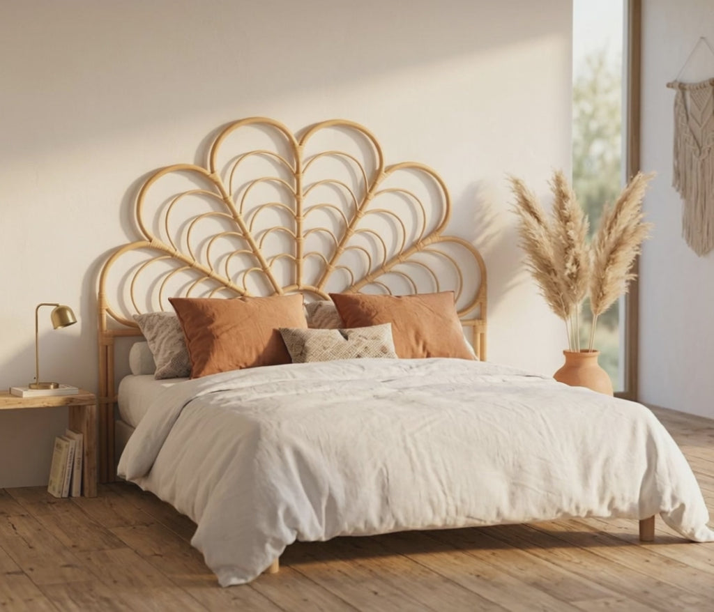 Respaldo Ratan Aoni Atmosphera — video lifestyle dormitorio boho dorado