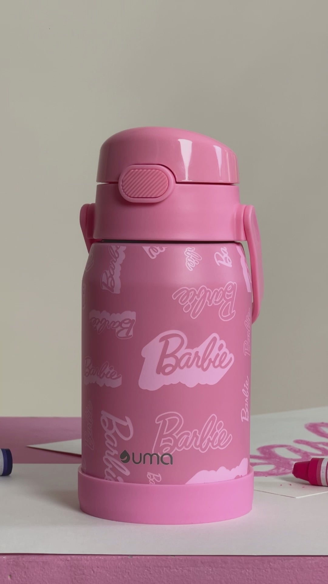 Video Botella Térmica Niños Barbie Iconic 450ml Acero Inox UMA
