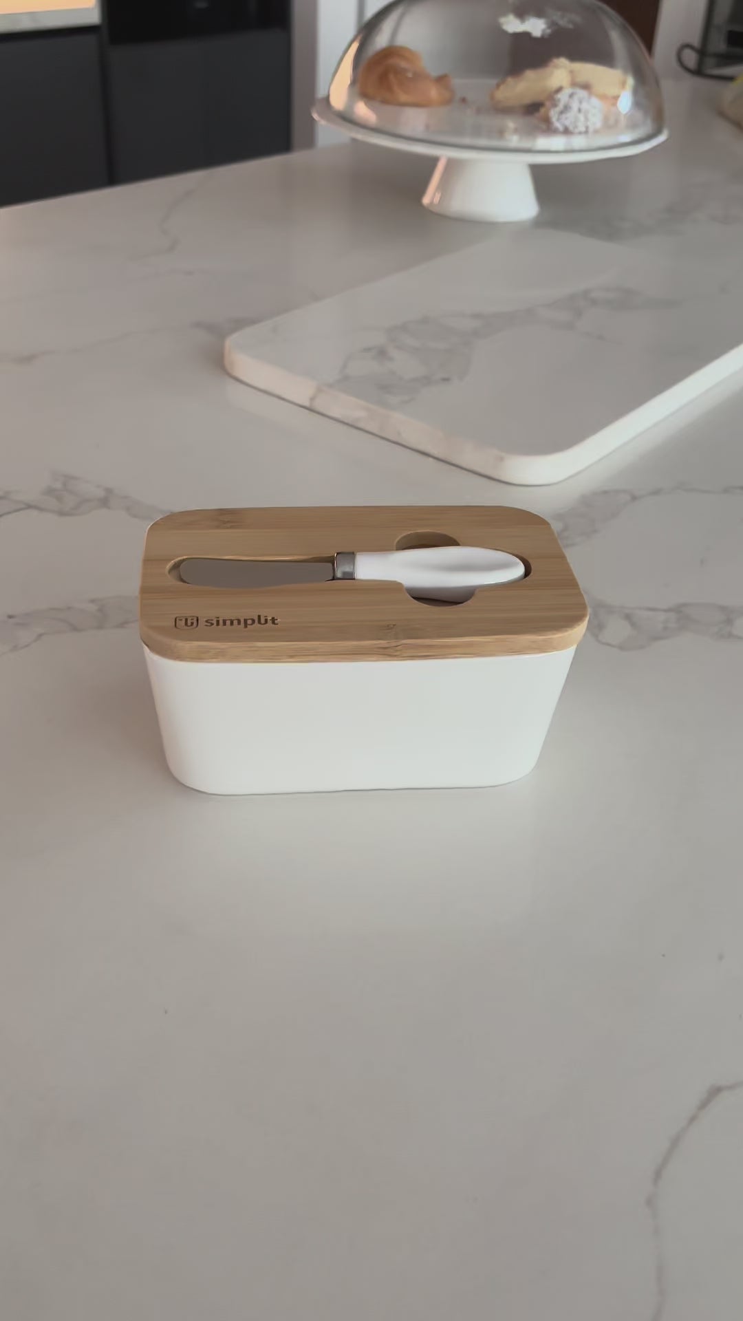 Video Mantequillero Cerámica Tapa Bamboo + Cuchillo 600 ml Simplit