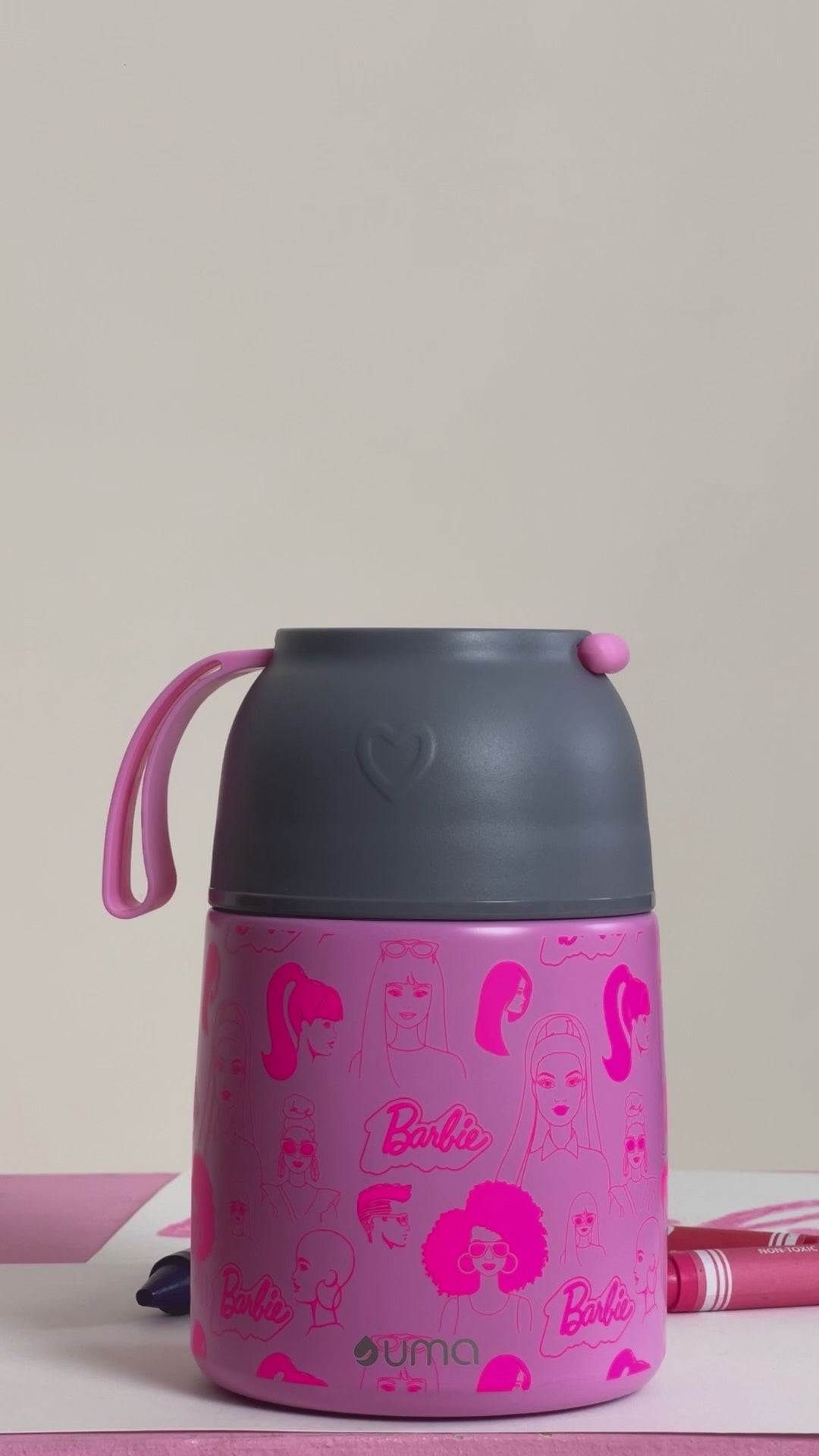 Video Termo Comida Barbie Fun + Cuchara 450ml Acero Inox UMA