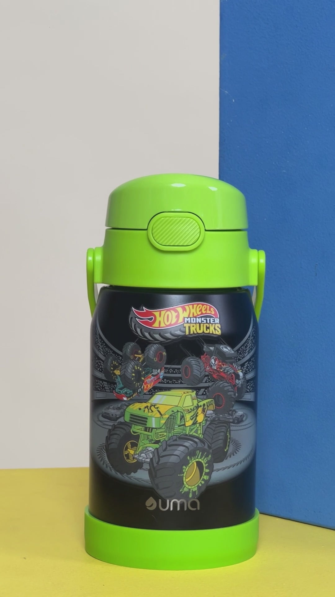 Video Botella Térmica Niños Hot Wheels Trucks 450ml Acero Inox UMA