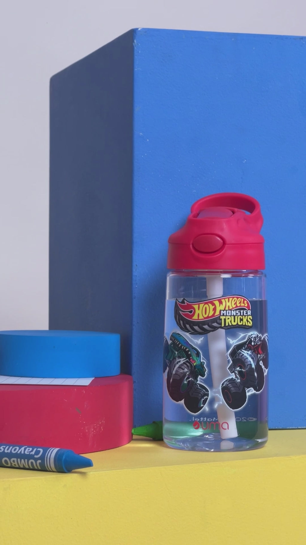 Video Botella Agua Niños Hot Wheels Race 420ml con Bombilla UMA