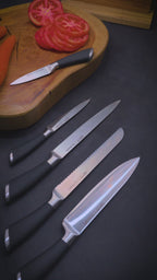 Video Set Cuchillos Küche 5 pcs Acero Inoxidable + Base Simplit