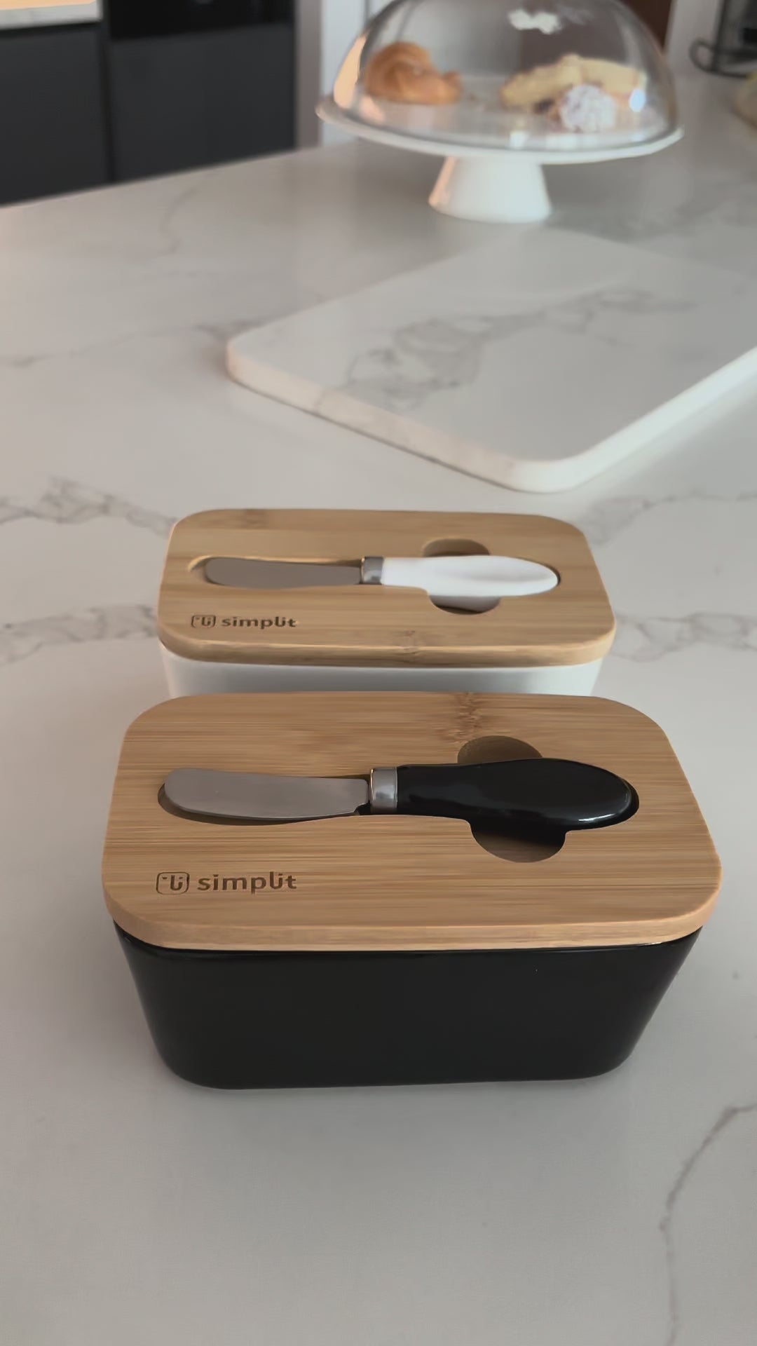 Video Mantequillero Cerámica Tapa Bamboo + Cuchillo 600 ml Simplit