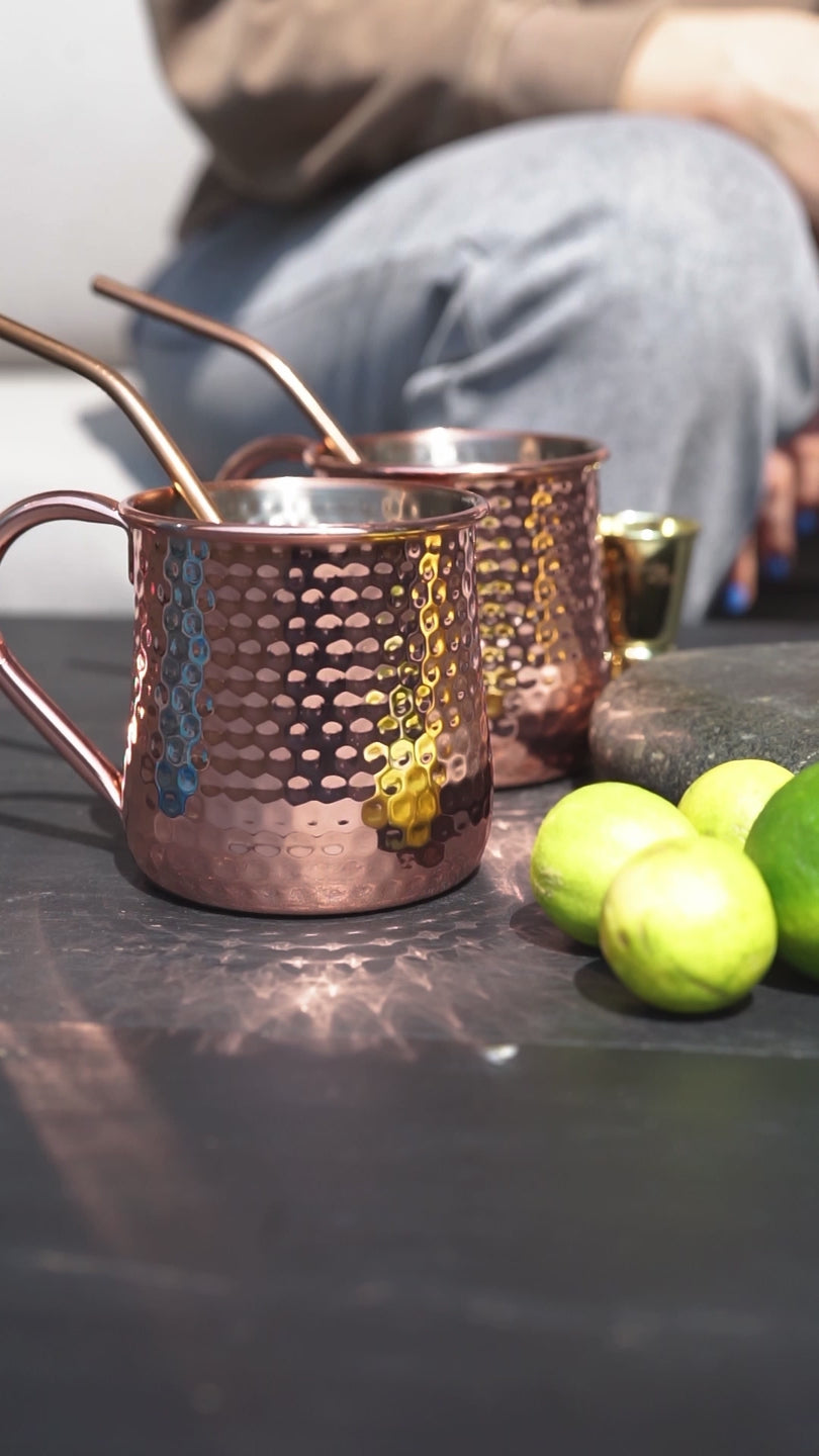 Video Set 4 Vasos Moscow Mule Mojito Mug Cobre + Bombillas Simplit