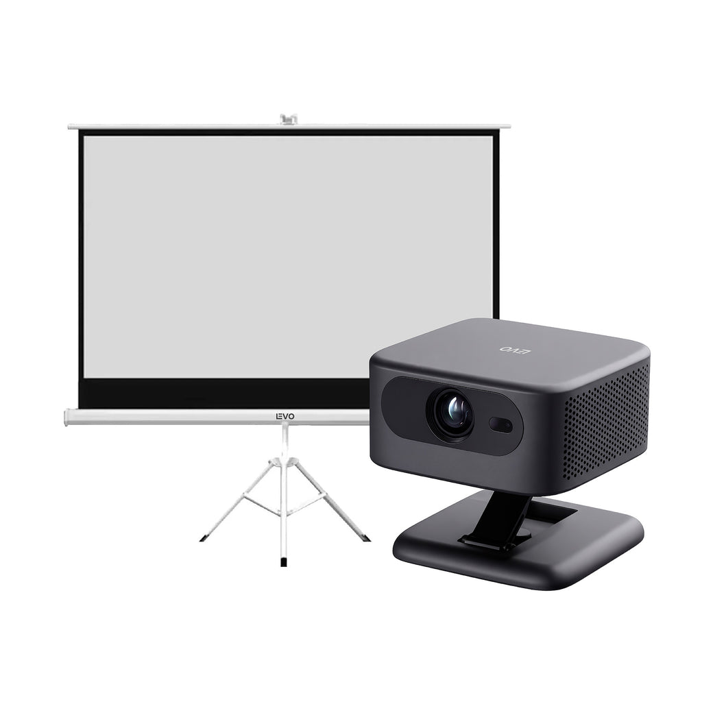 Proyector Flux y telón 100" LEVO, proyector y telón juntos