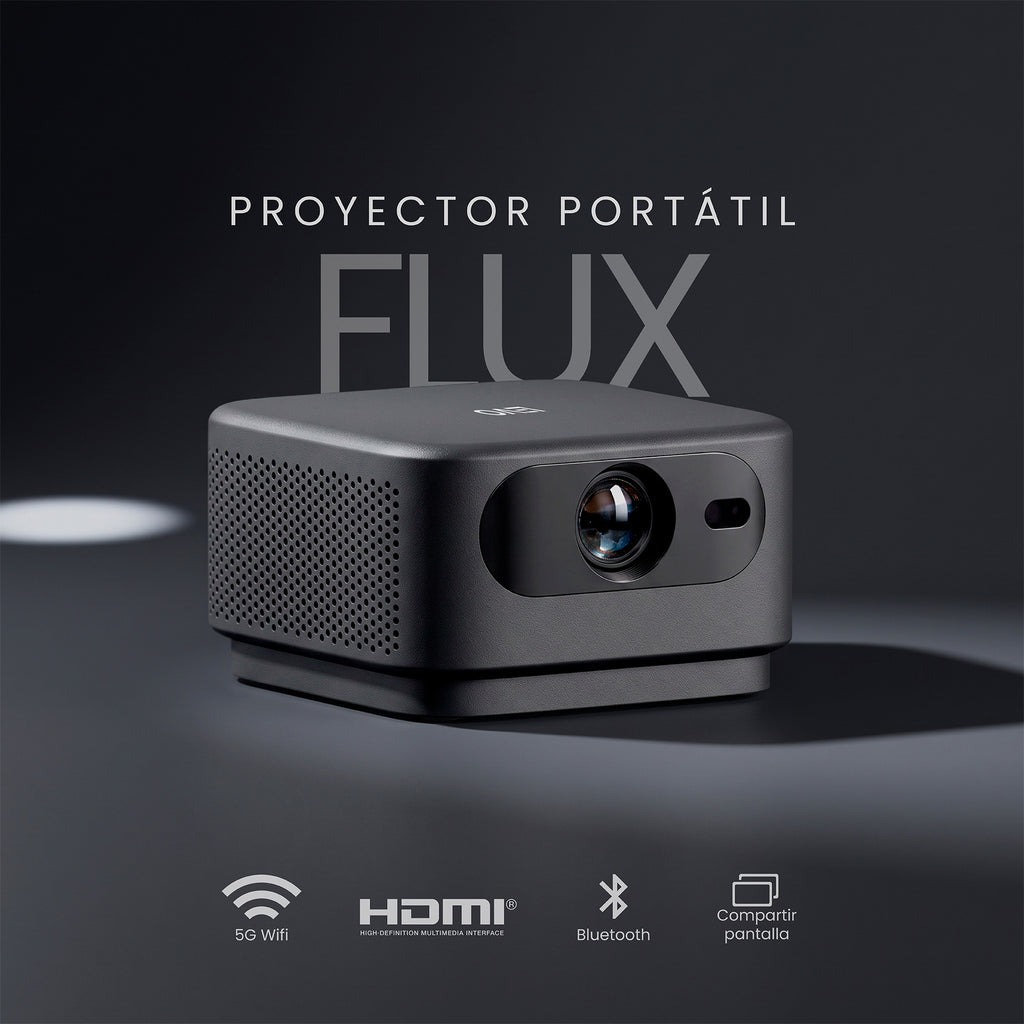 Proyector Flux y telón 100" LEVO, proyector Flux con WiFi 5G, HDMI y Bluetooth
