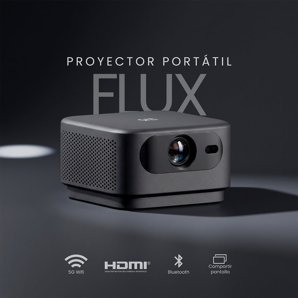 Proyector Flux y telón 100" LEVO, proyector Flux con WiFi 5G, HDMI y Bluetooth