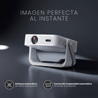Proyector Novus y telón 100" LEVO, enfoque y corrección trapezoidal del Novus