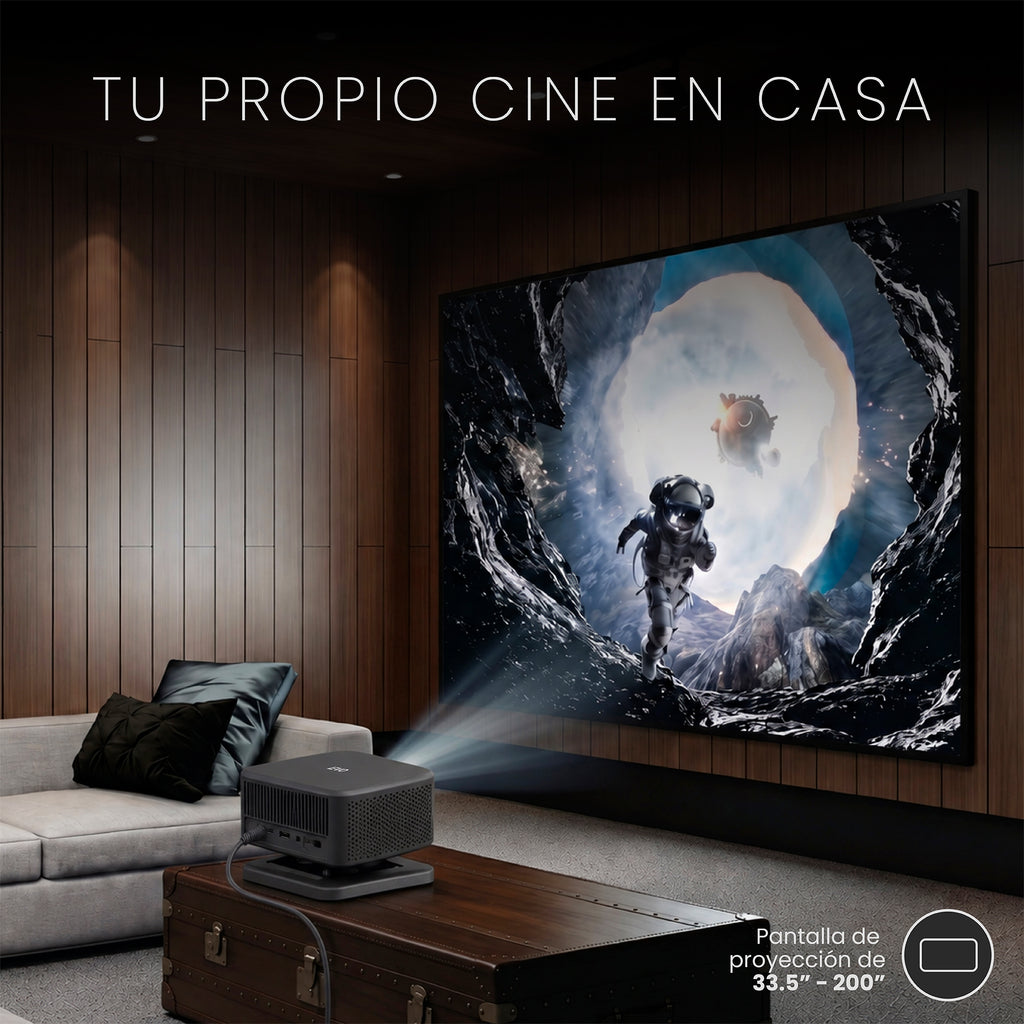 LEVO Proyector Portátil Smart Flux — proyectando en el living, tu propio cine en casa