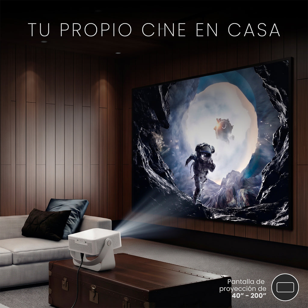 LEVO Proyector Portátil Smart Novus — proyectando en el living, tu propio cine en casa